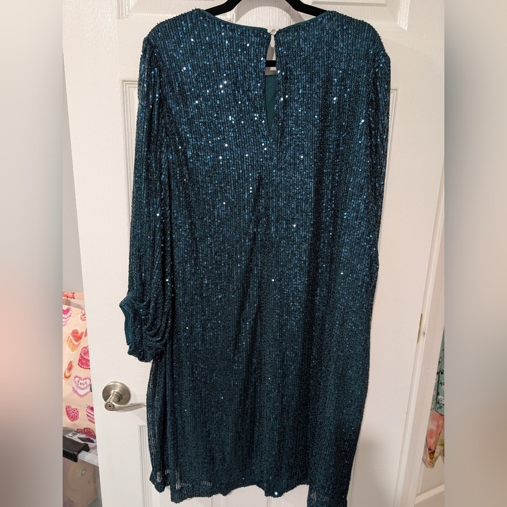 NWT Julia Jordan Teal Blue Sequined Sheath Dress in Size 2X - Picture 10 of 11